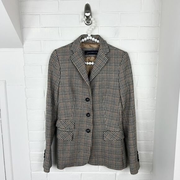 Zara Wool Blend Brown Houndstooth Knit Blazer Jacket Size XS - Picture 1 of 10